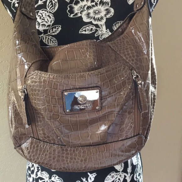 Rosetti Croc-Embossed Tan Shoulder Bag – Glossy Finish & Braided Strap - Picture 2 of 7